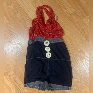 medium child country halter neck denim dance costume with buttons